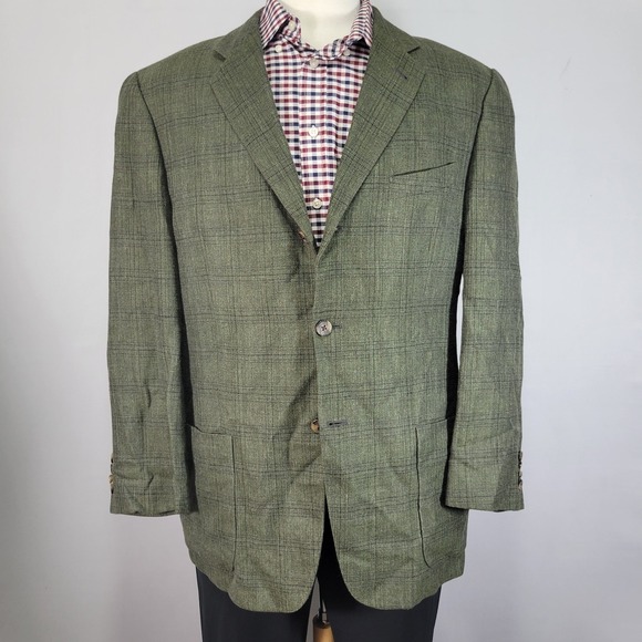 Joseph Abboud Mens Sport Coat Blazer Three Button Green SLIK LINEN WOOL‎ 42S